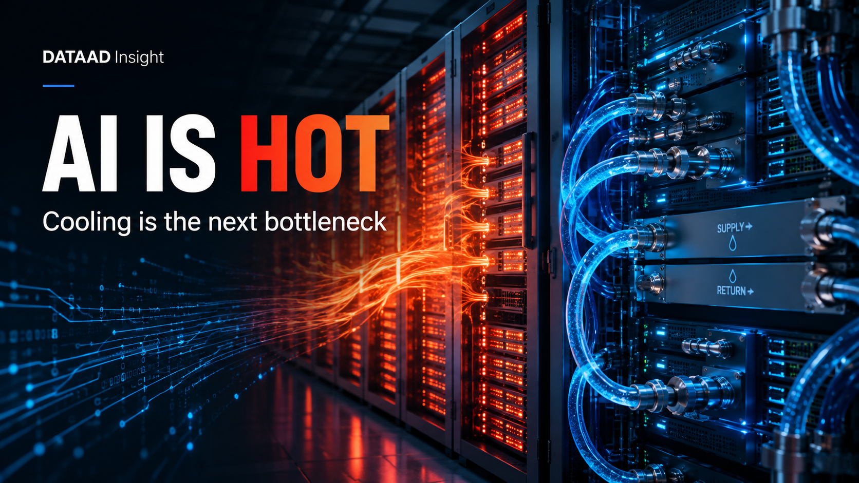 Liquid cooling infrastructure for an AI data center with rack manifolds, hose kits and server cooling components.